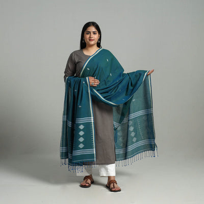 Teal Blue - Handloom Cotton Burdwan Jamdani Dupatta 18