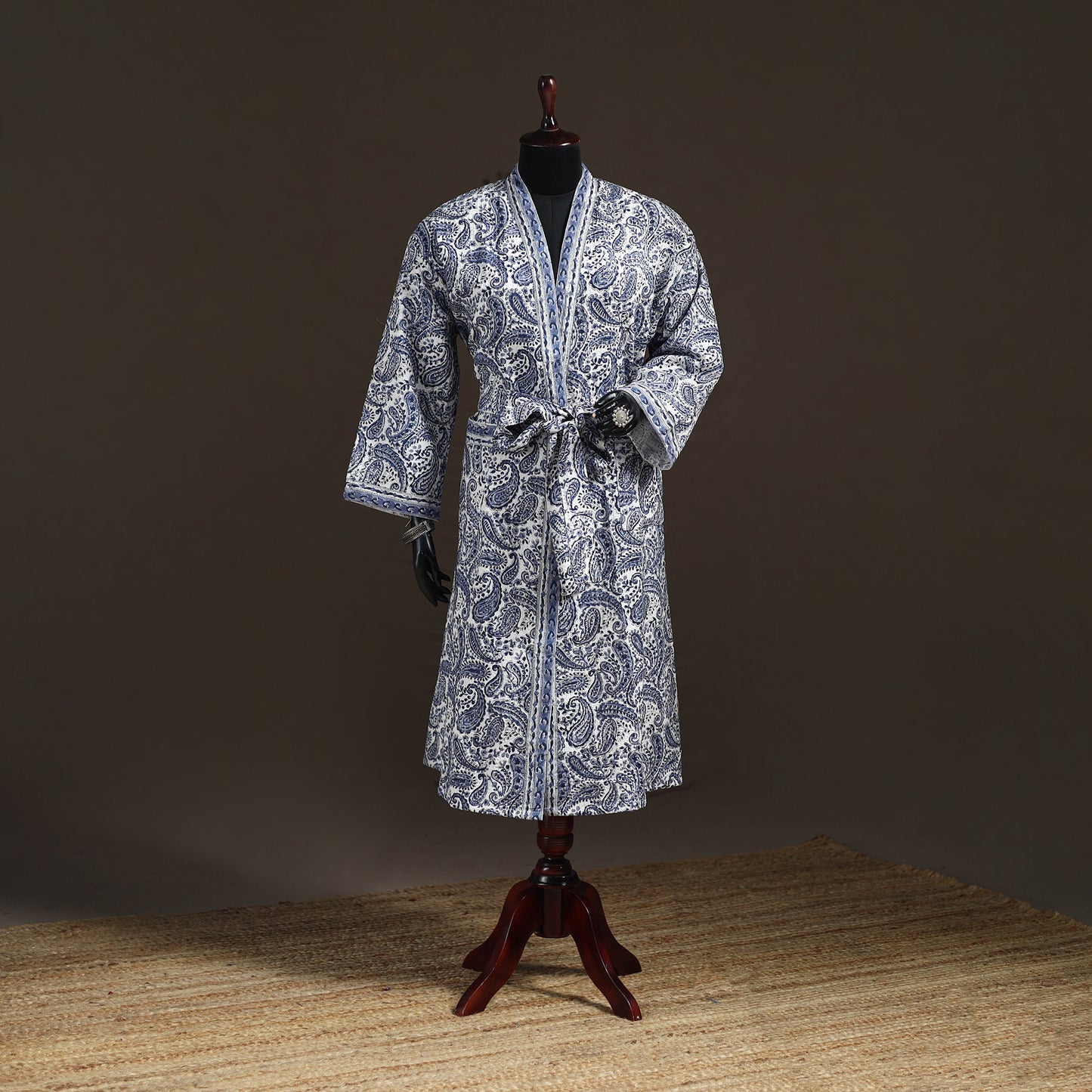 Sanganeri Hand Block Print Waffle Weave Cotton Bath Robe 04