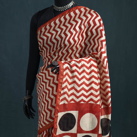 Bagru Hand Block Print Natural Dyed Mulberry Silk Saree 24