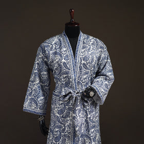 Sanganeri Hand Block Print Waffle Weave Cotton Bath Robe 04