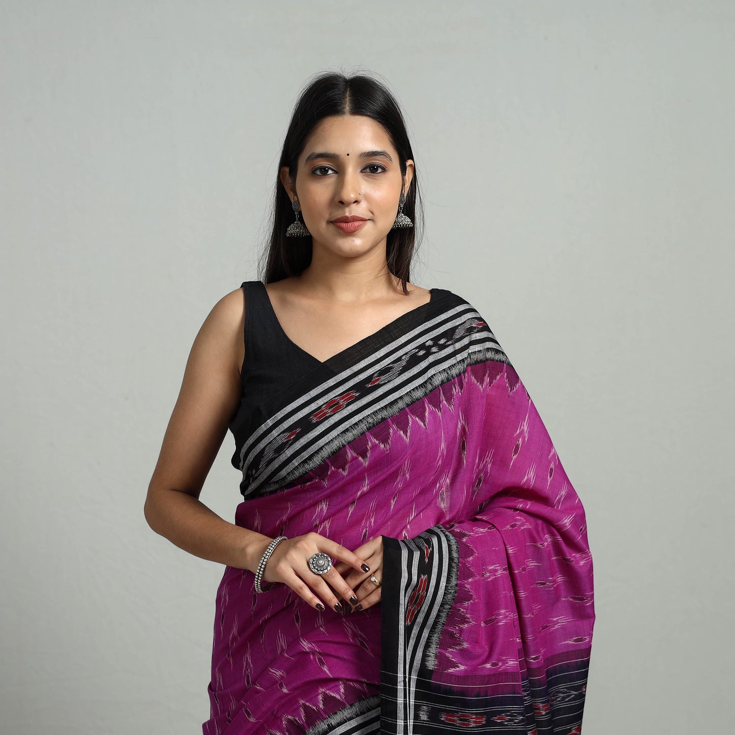 Purple - Ikat Weave Handloom Cotton Sambalpuri Saree 21