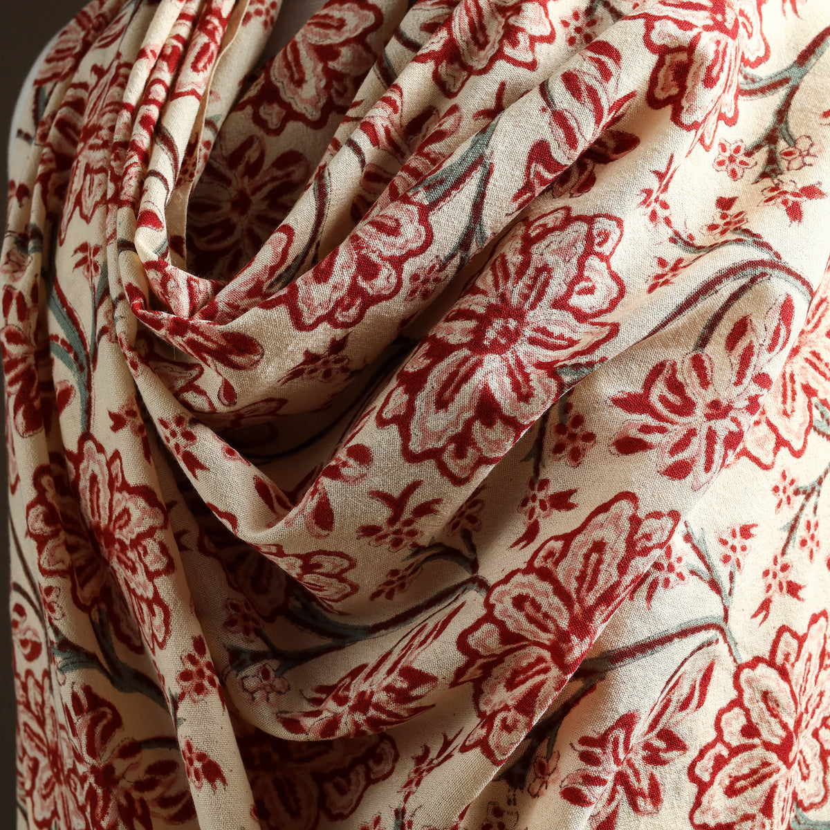 Floral Sanganeri Print Pure Merino Wool Handwoven Shawl 37