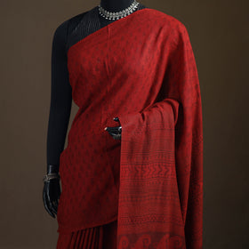 Handwoven Merino Wool Natural Dyed Hand Block Print Bagh Saree 06