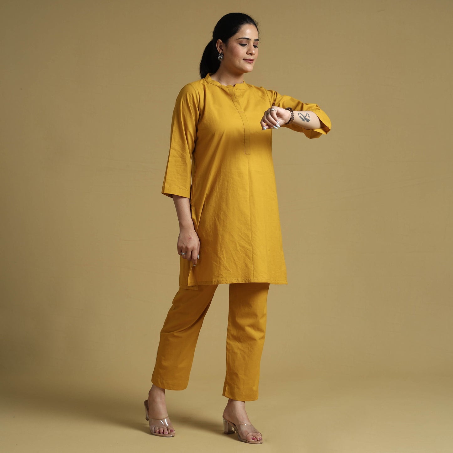 Mustard Yellow Plain Dyed Cotton Co-Ord Set