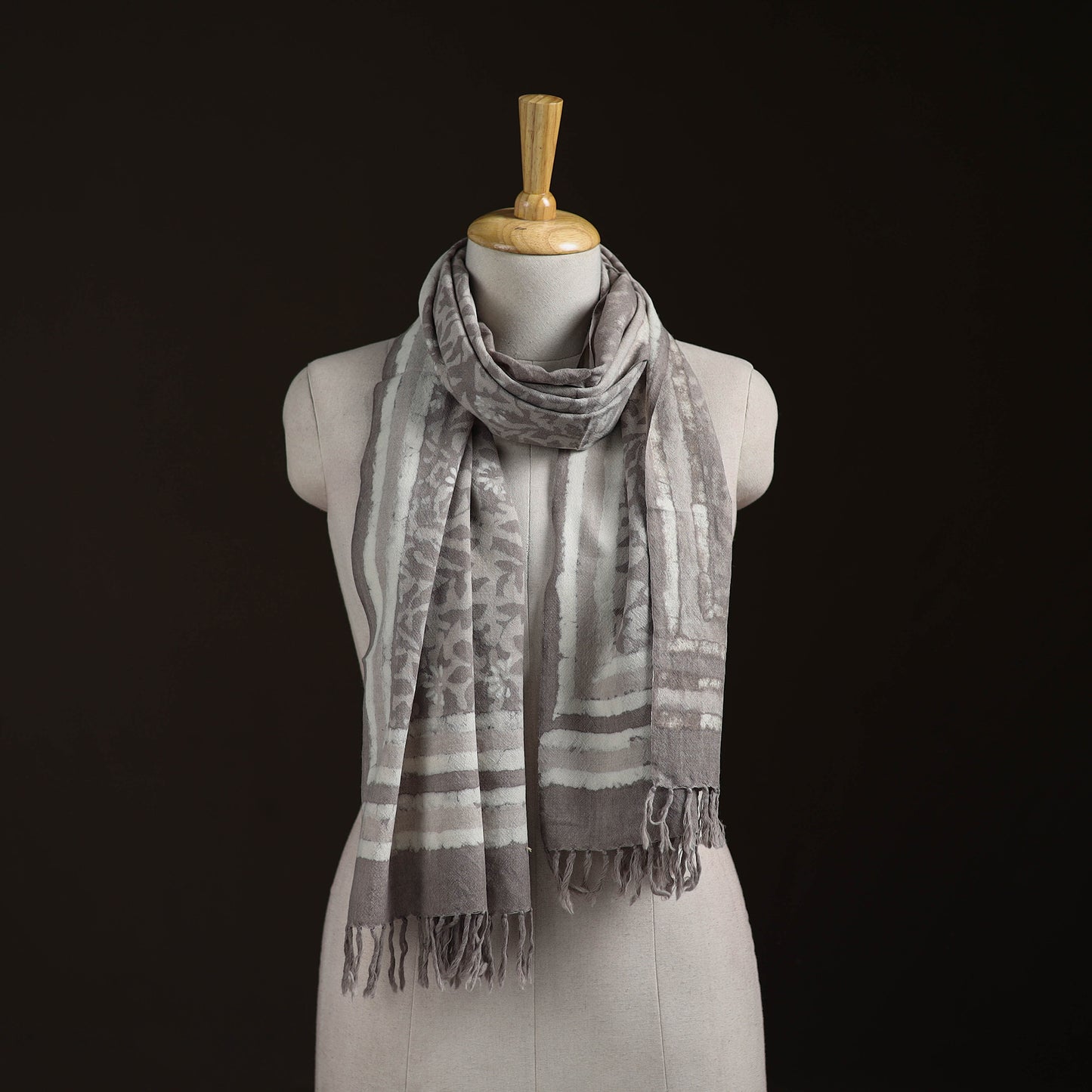 Bagru Dabu Hand Block Print Pure Merino Wool Handwoven Natural Dyed Stole 03