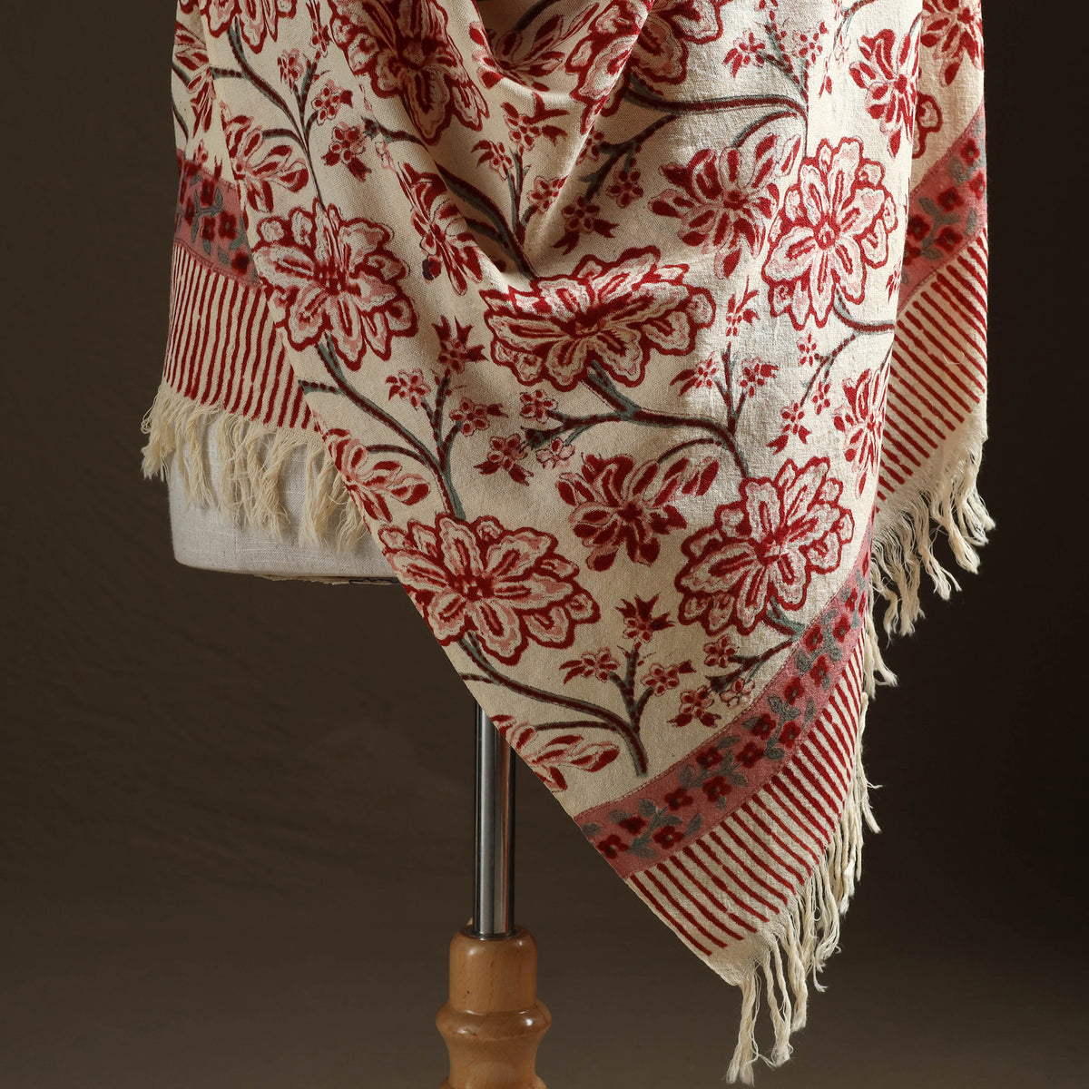 Floral Sanganeri Print Pure Merino Wool Handwoven Shawl 37