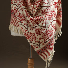 Floral Sanganeri Print Pure Merino Wool Handwoven Shawl 37