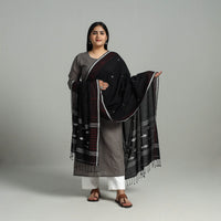 Black - Handloom Cotton Burdwan Jamdani Dupatta 19