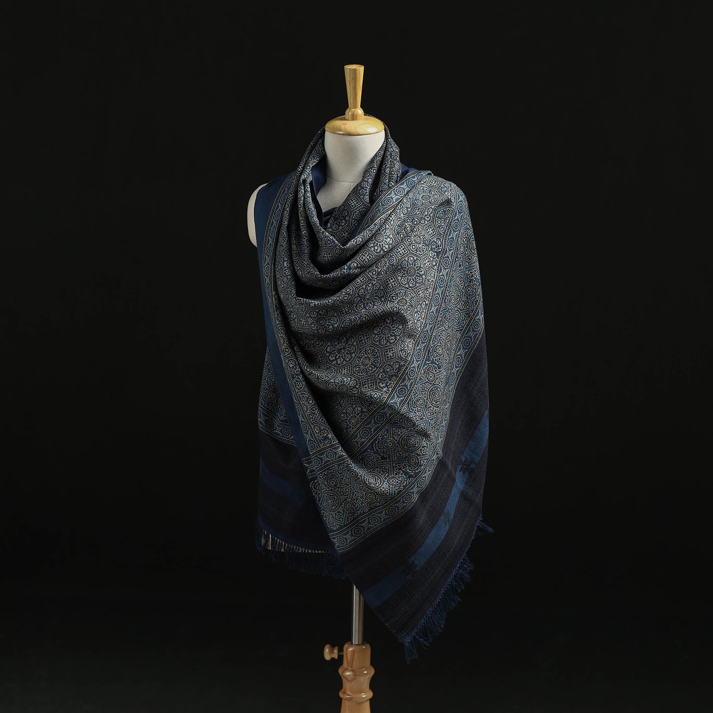 Kutch Handwoven Ajrakh Hand Block Print Merino Wool Shawl  51