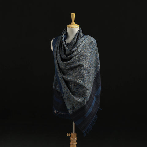 Kutch Handwoven Ajrakh Hand Block Print Merino Wool Shawl  51