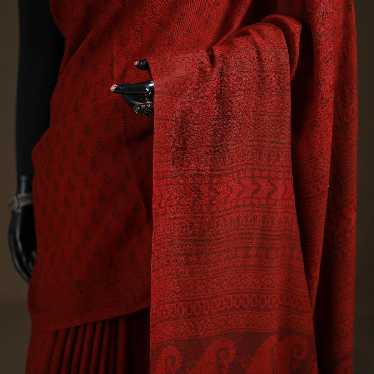 Handwoven Merino Wool Natural Dyed Hand Block Print Bagh Saree 06