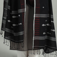 Black - Handloom Cotton Burdwan Jamdani Dupatta 19