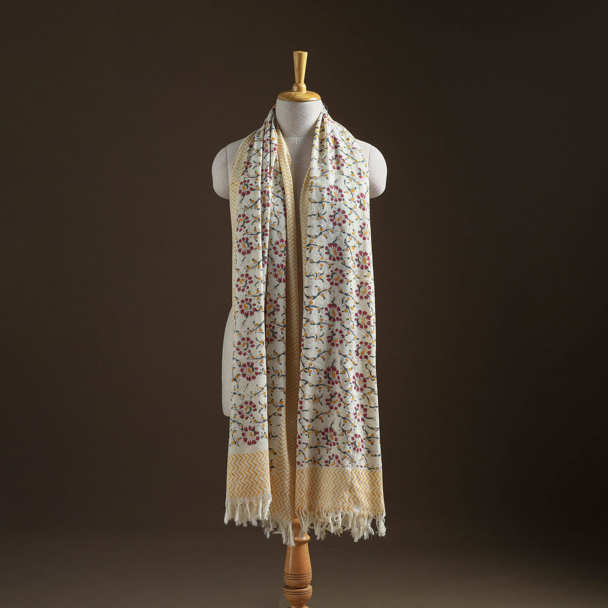 Floral Sanganeri Print Pure Merino Wool Handwoven Shawl 38