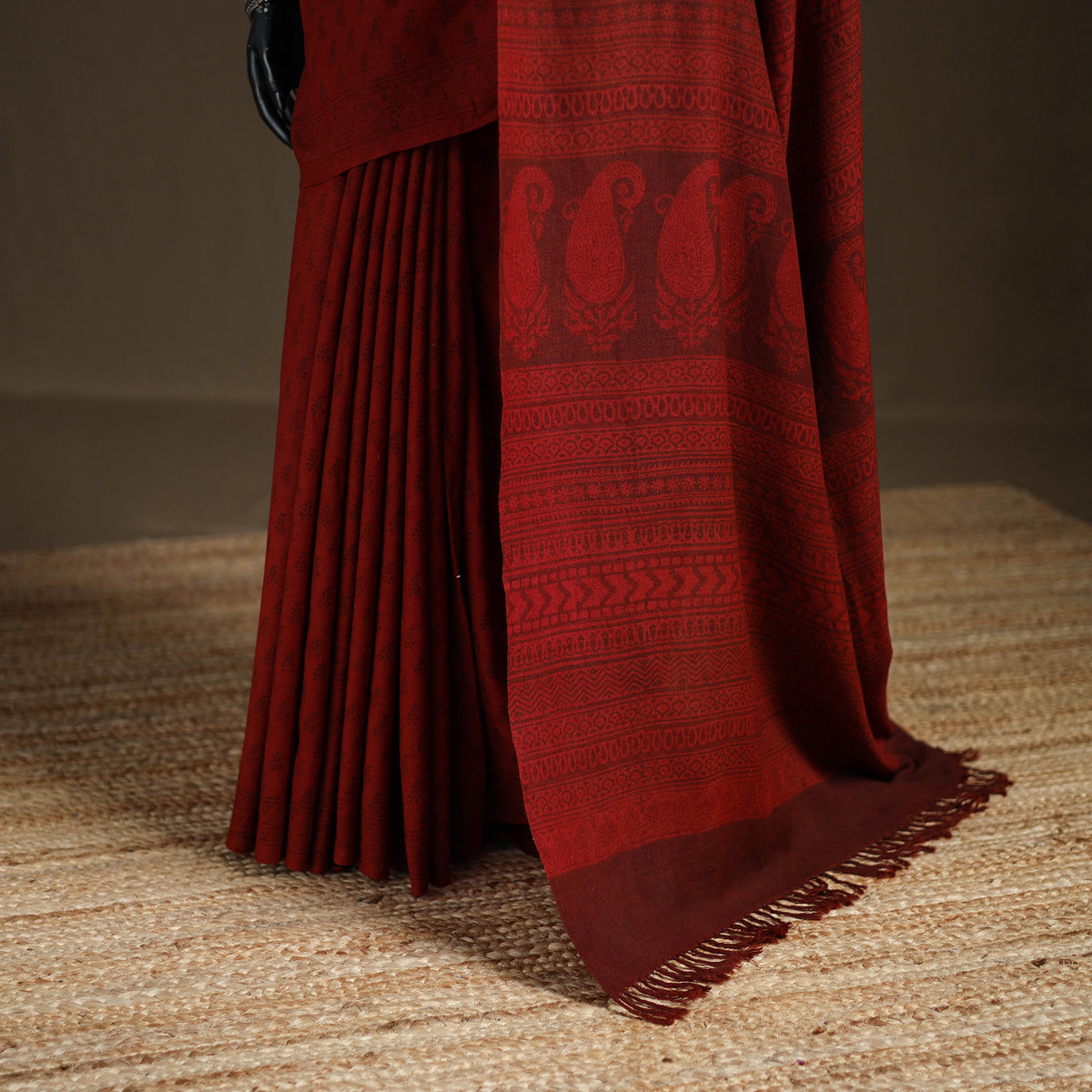 Handwoven Merino Wool Natural Dyed Hand Block Print Bagh Saree 06