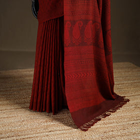 Handwoven Merino Wool Natural Dyed Hand Block Print Bagh Saree 06