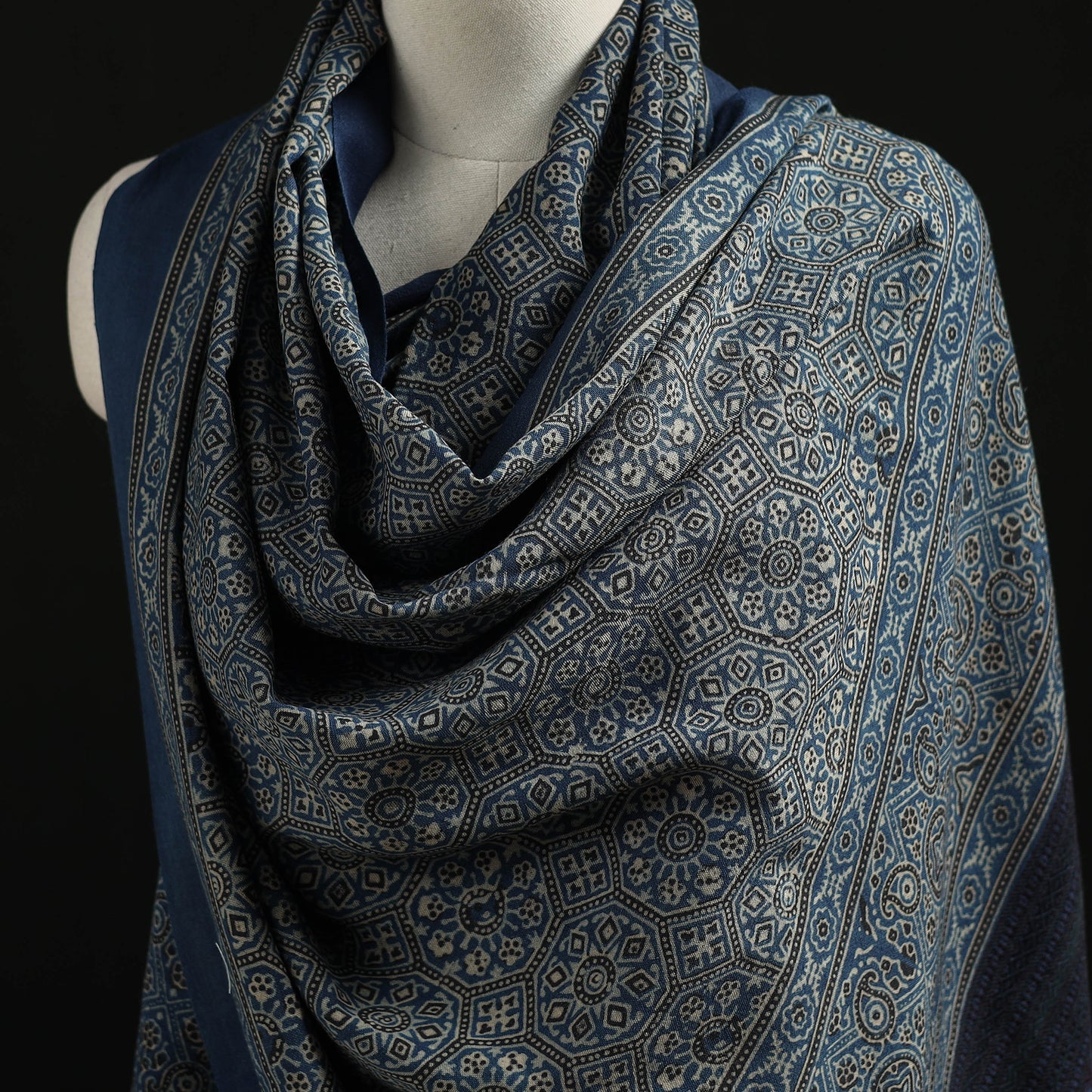 Kutch Handwoven Ajrakh Hand Block Print Merino Wool Shawl  51