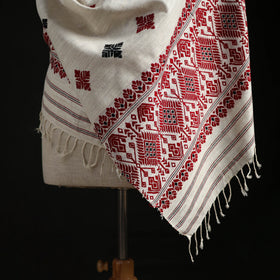 White - Handspun Handwoven Pure Eri Silk Aari Hand Embroidered Shawl of Assam 19