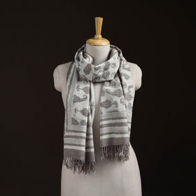 Bagru Dabu Hand Block Print Pure Merino Wool Handwoven Natural Dyed Stole 01