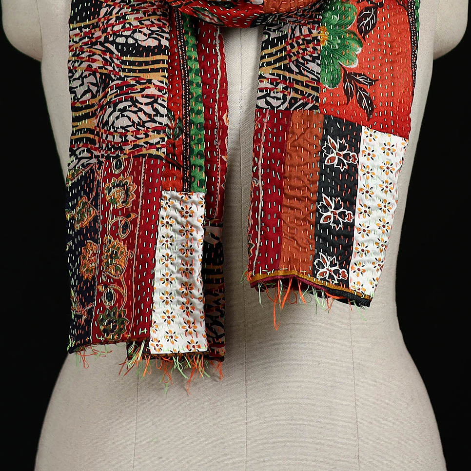 Bengal Kantha Handwork Patchwork Reversible Silk Stole 382