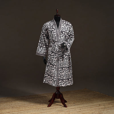 Sanganeri Hand Block Print Waffle Weave Cotton Bath Robe 05