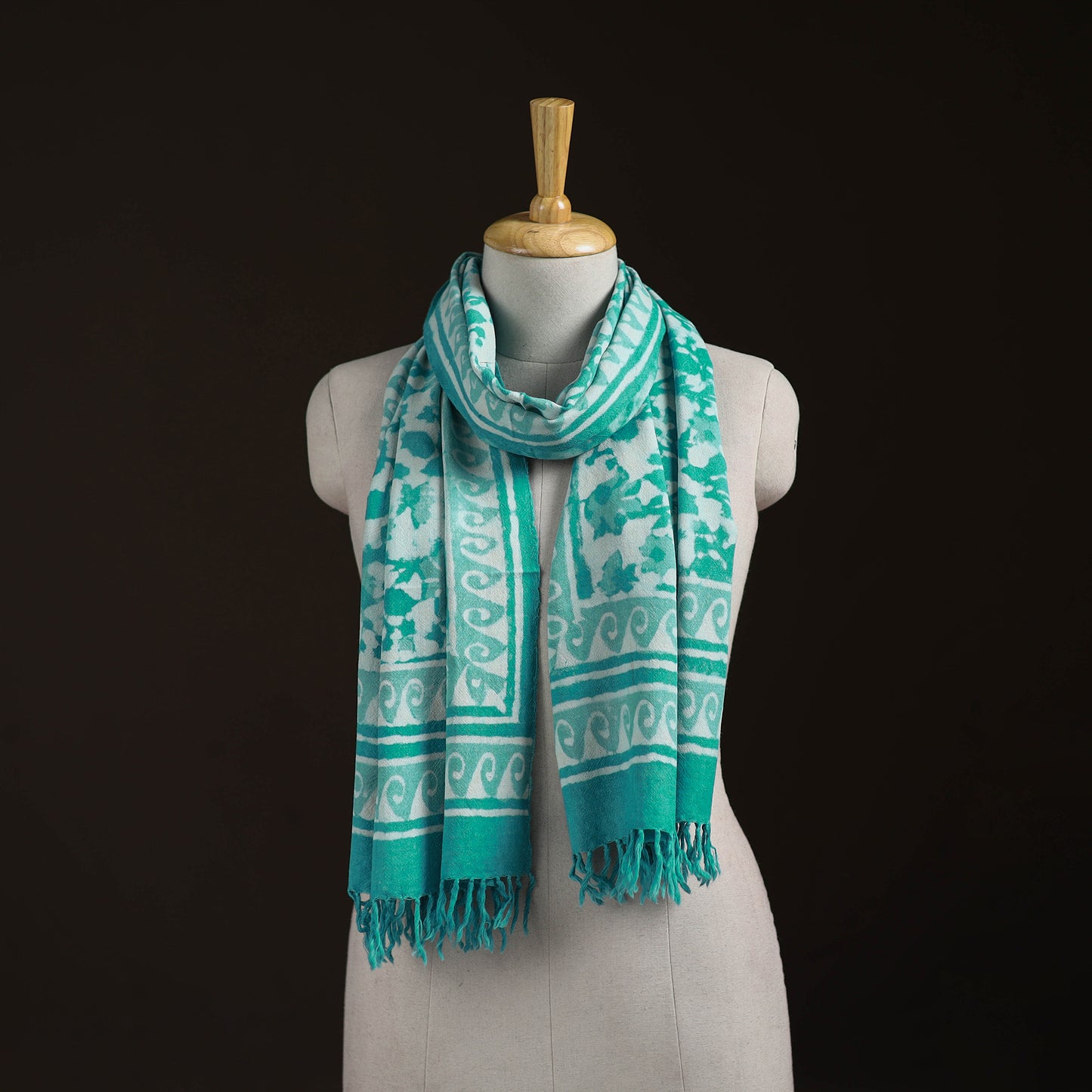 Bagru Dabu Hand Block Print Pure Merino Wool Handwoven Natural Dyed Stole 02