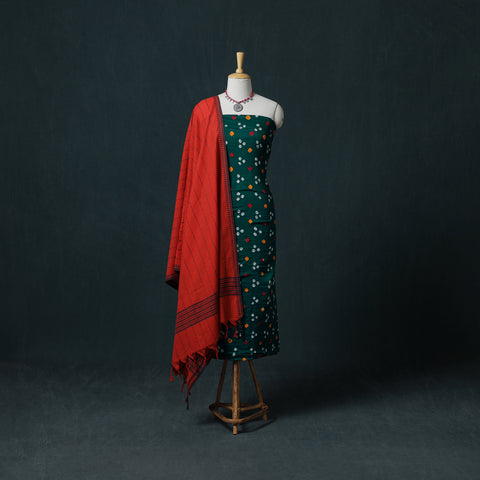 Bandhani Cotton Unstitched Dress Material: Kurta with Dupatta 08