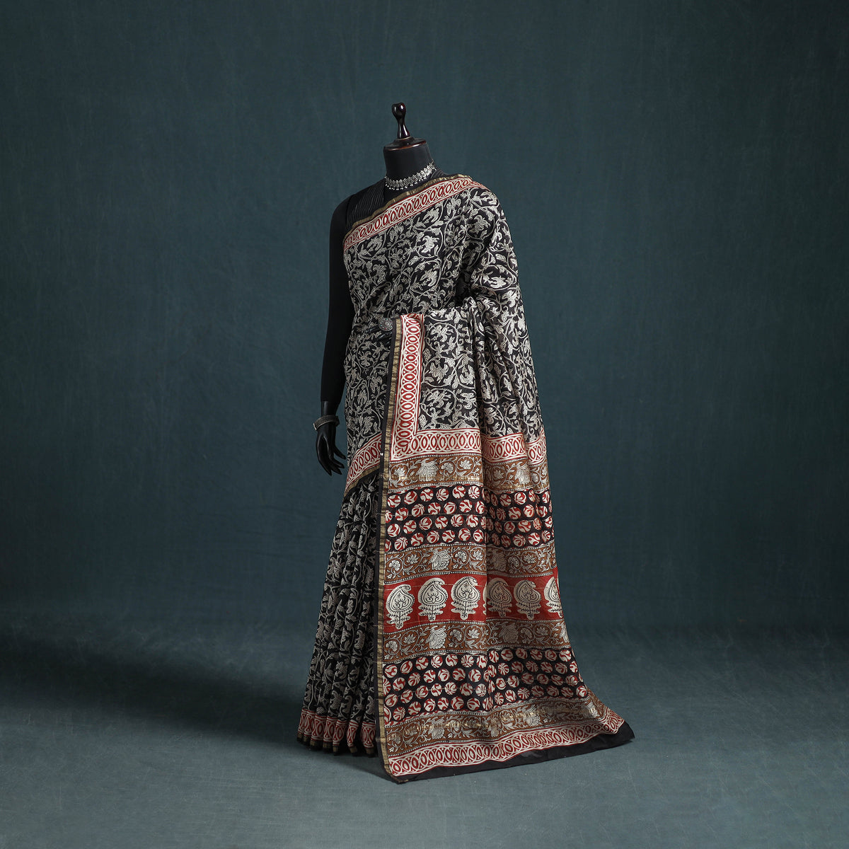 Bagru Hand Block Print Natural Dyed Mulberry Silk Saree 25