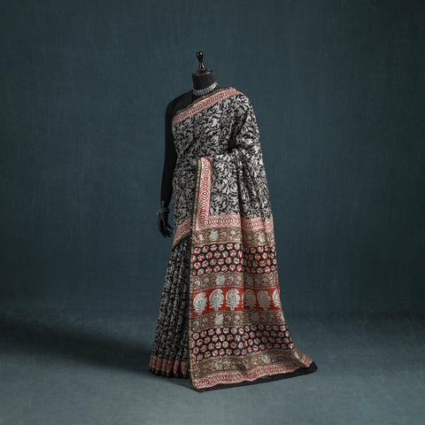 Bagru Hand Block Print Natural Dyed Mulberry Silk Saree 25