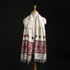 White - Handspun Handwoven Pure Eri Silk Aari Hand Embroidered Shawl of Assam 19