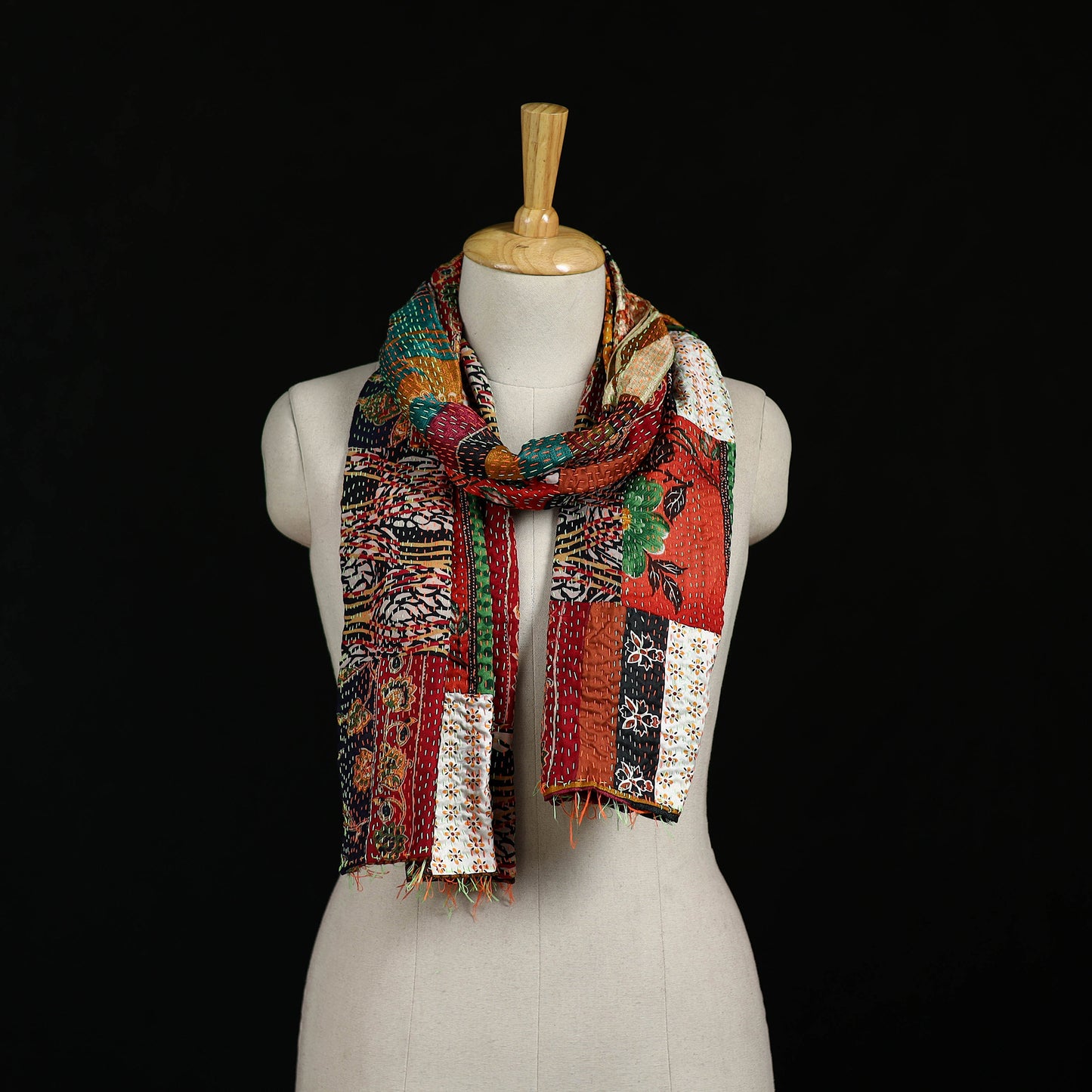 Bengal Kantha Handwork Patchwork Reversible Silk Stole 382
