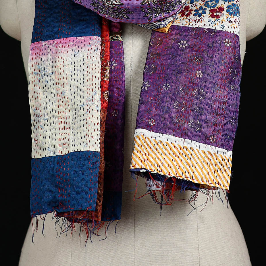 Bengal Kantha Handwork Patchwork Reversible Silk Stole 383