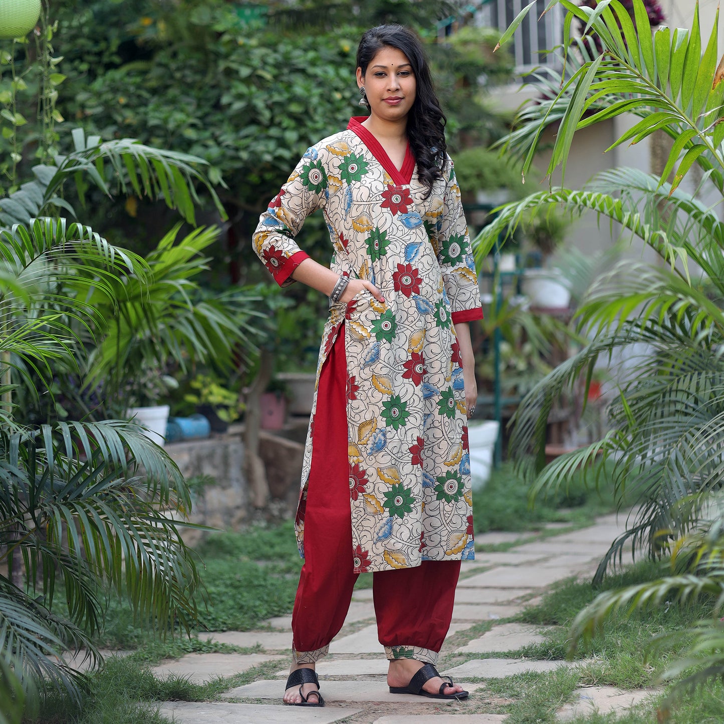 Kalamkari Kurta with Palazzo & Dupatta Set