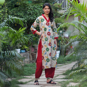 Kalamkari Kurta with Palazzo & Dupatta Set