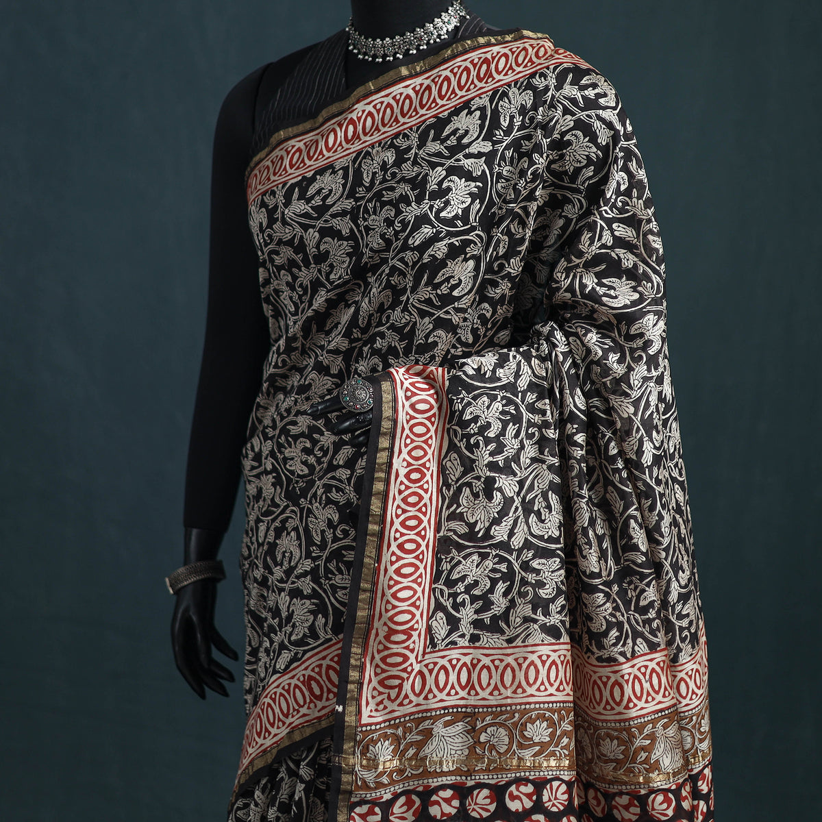 Bagru Hand Block Print Natural Dyed Mulberry Silk Saree 25
