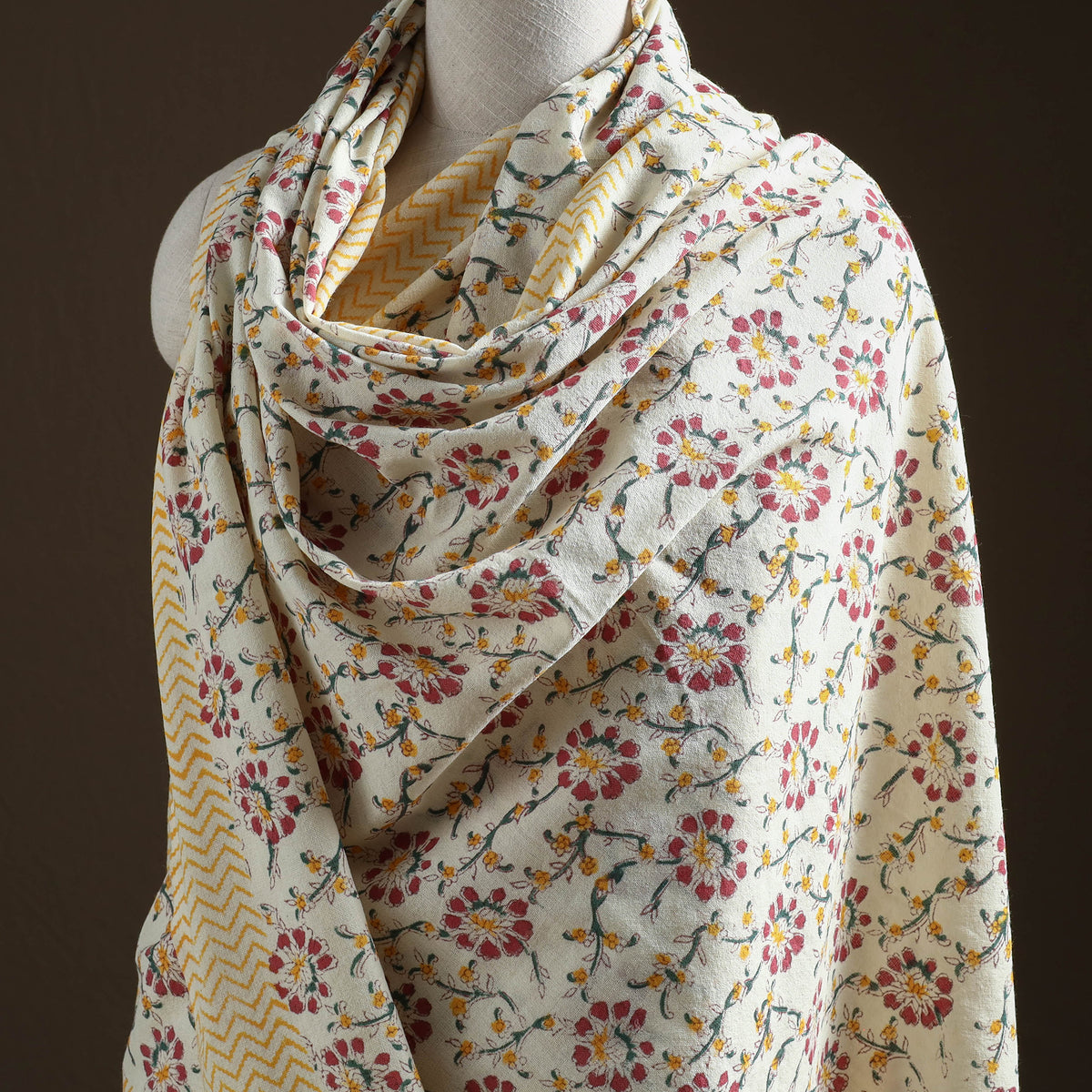 Floral Sanganeri Print Pure Merino Wool Handwoven Shawl 38