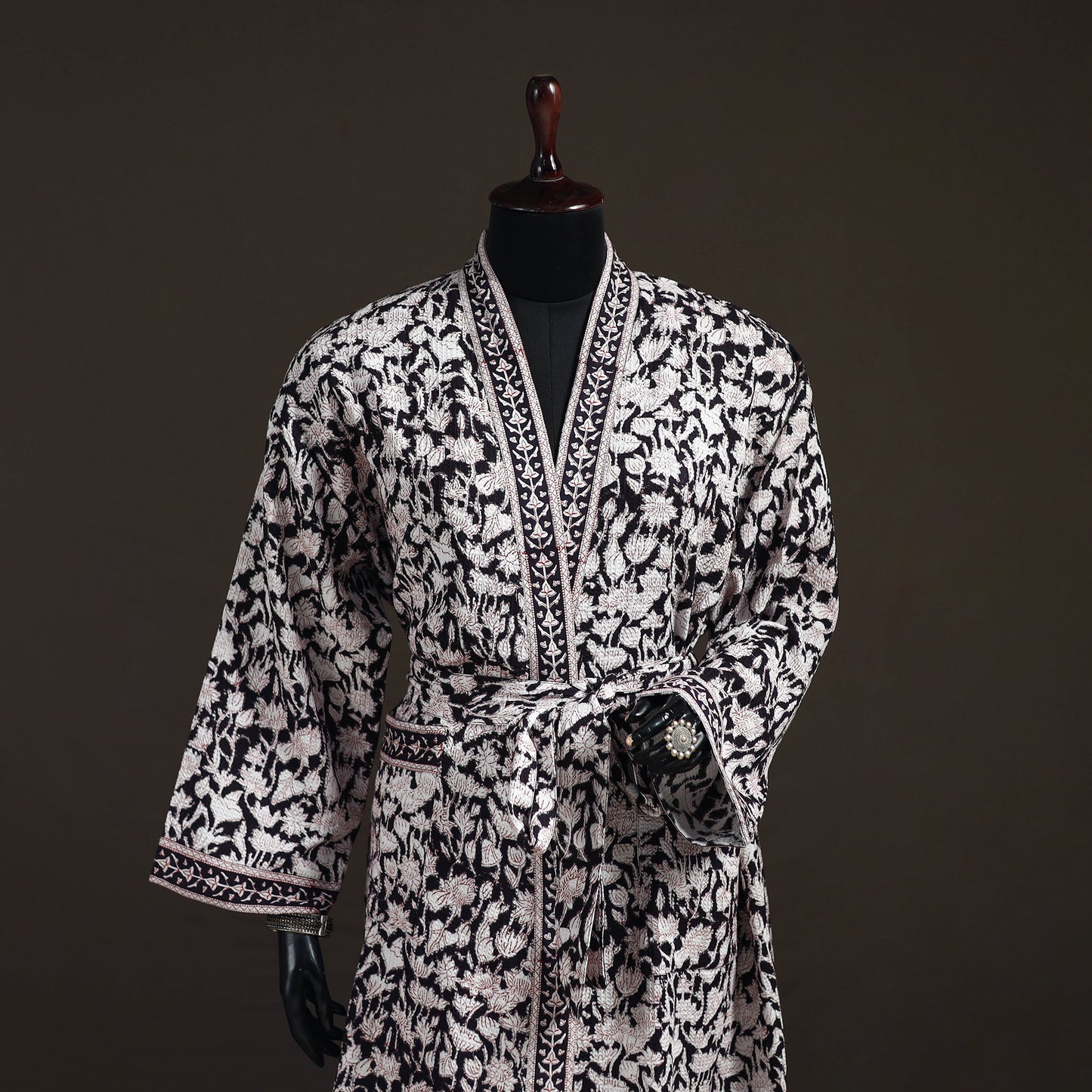 Sanganeri Hand Block Print Waffle Weave Cotton Bath Robe 05