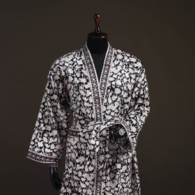 Sanganeri Hand Block Print Waffle Weave Cotton Bath Robe 05