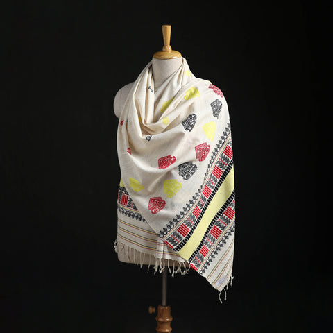 White - Handspun Handwoven Pure Eri Silk Aari Hand Embroidered Shawl of Assam 20