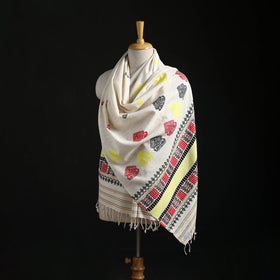 White - Handspun Handwoven Pure Eri Silk Aari Hand Embroidered Shawl of Assam 20