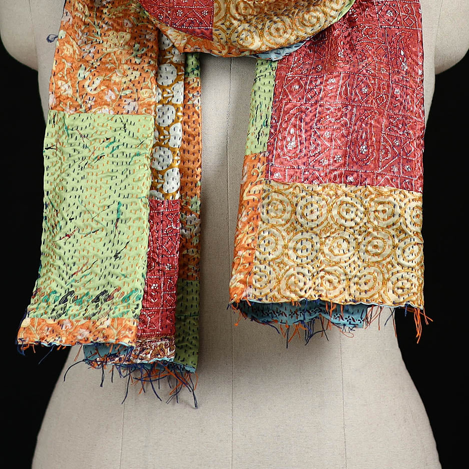 Bengal Kantha Handwork Patchwork Reversible Silk Stole 384