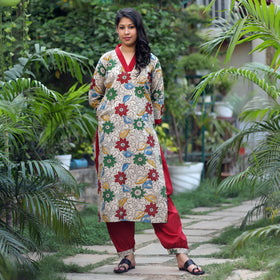 Kalamkari Kurta with Palazzo & Dupatta Set