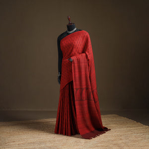 Handwoven Merino Wool Natural Dyed Hand Block Print Bagh Saree 07