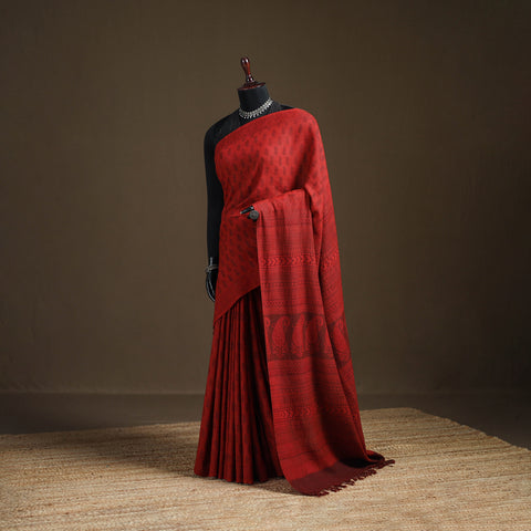 Handwoven Merino Wool Natural Dyed Hand Block Print Bagh Saree 07