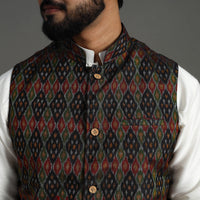 Multicolor - Silk Cotton Handwoven Pochampally Ikat Nehru Jacket 09