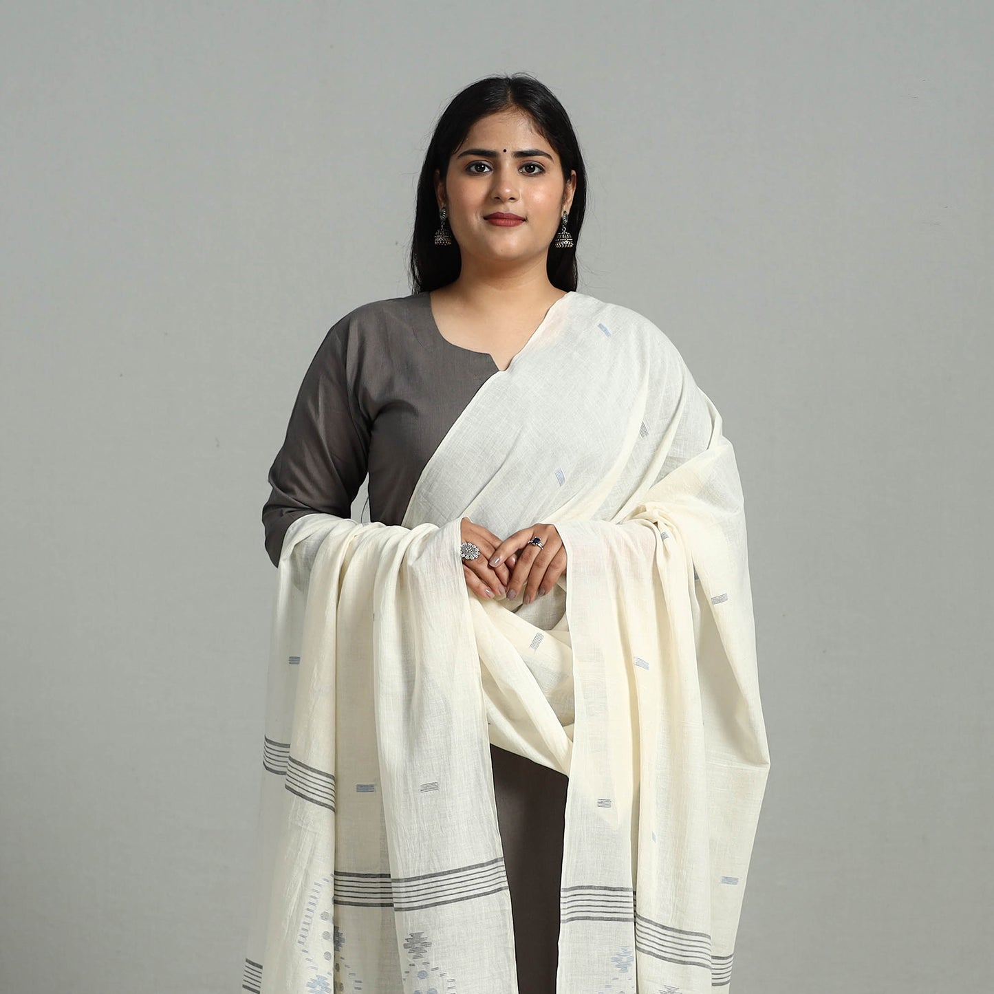 White - Handloom Cotton Burdwan Jamdani Dupatta 20