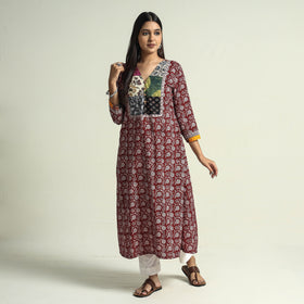 Buy Block Print Cotton Patchwork A-Line Bagh Kurta Online