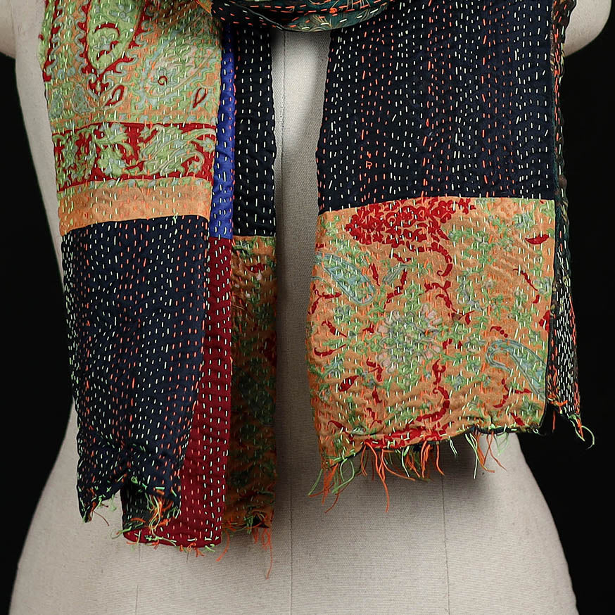 Bengal Kantha Handwork Patchwork Reversible Silk Stole 385