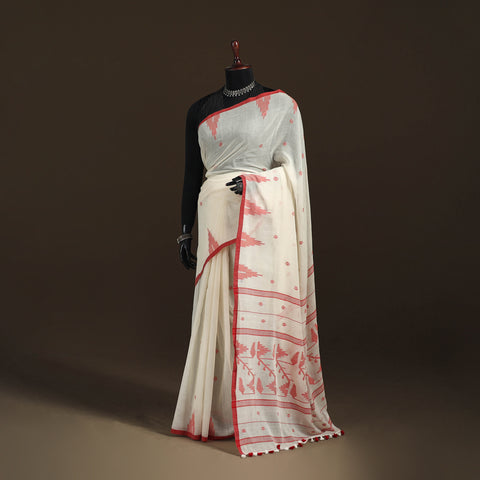 Phulia Jamdani Pure Handloom Cotton Saree with Tassels (Count 92/84) 21
