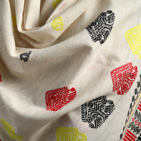 White - Handspun Handwoven Pure Eri Silk Aari Hand Embroidered Shawl of Assam 20