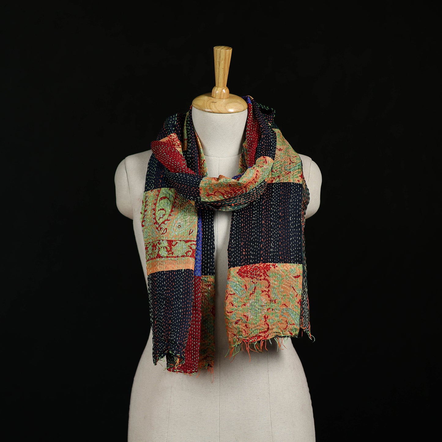 Bengal Kantha Handwork Patchwork Reversible Silk Stole 385